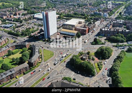 Aerial drone view of Anniesland Cross Glasgow Stock Photo