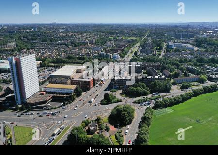 Aerial drone view of Anniesland Cross Glasgow Stock Photo