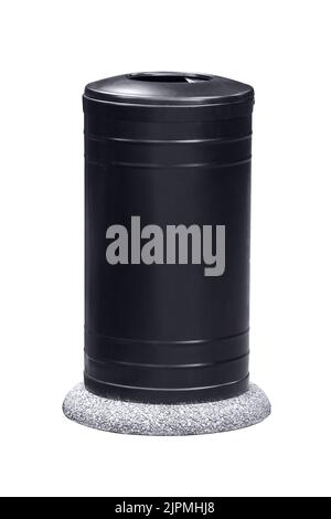 Metal cylindrical wastebasket and ashtray. Isolated on a white background. Stock Photo