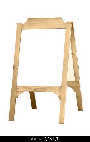 Wooden stand for menu or information. Isolated on a white background. Stock Photo