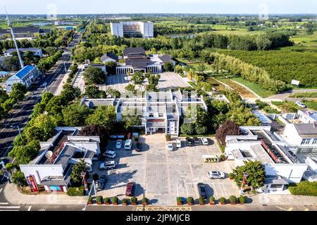 CHUZHOU, CHINA - AUGUST 14, 2022 - Aerial photo taken on Aug 14, 2022 shows Xiaogang village, Xiaoxihe town, Fengyang county, Chuzhou City, Anhui Prov Stock Photo