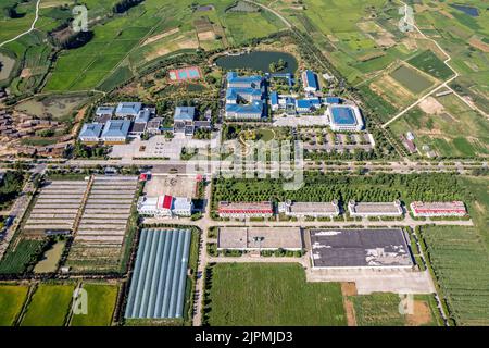 CHUZHOU, CHINA - AUGUST 14, 2022 - Aerial photo taken on Aug 14, 2022 shows Xiaogang village, Xiaoxihe town, Fengyang county, Chuzhou City, Anhui Prov Stock Photo