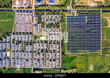 CHUZHOU, CHINA - AUGUST 14, 2022 - Aerial photo taken on Aug 14, 2022 shows Xiaogang village, Xiaoxihe town, Fengyang county, Chuzhou City, Anhui Prov Stock Photo