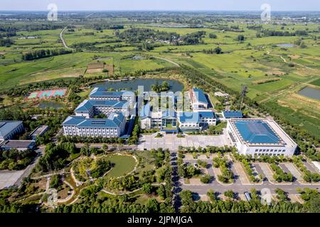 CHUZHOU, CHINA - AUGUST 14, 2022 - Aerial photo taken on Aug 14, 2022 shows Xiaogang village, Xiaoxihe town, Fengyang county, Chuzhou City, Anhui Prov Stock Photo