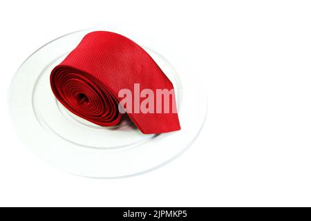 red color male fashion necktie isolated on white background with product white display mate Stock Photo