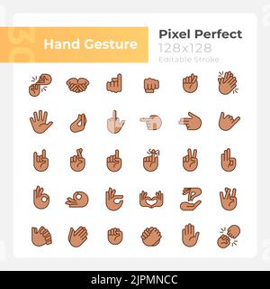 Hand gestures pixel perfect RGB color icons set Stock Vector