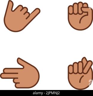 Friendly and aggressive gestures pixel perfect RGB color icons set Stock Vector