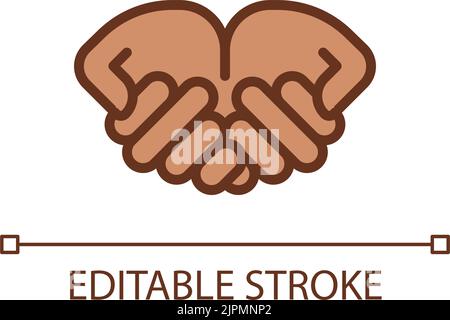 Begging hands pixel perfect RGB color icon Stock Vector