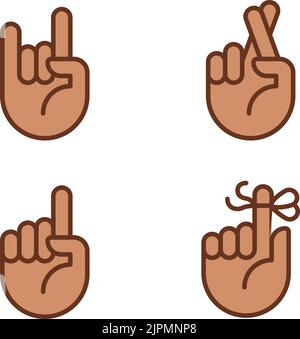 Informative hand gestures pixel perfect RGB color icons set Stock Vector