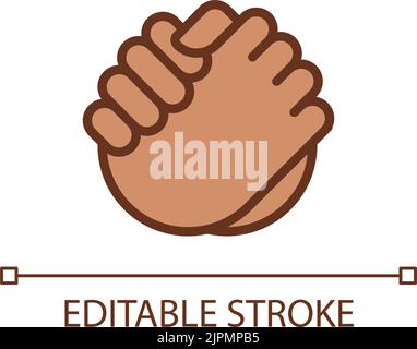 Friendly handshake pixel perfect RGB color icon Stock Vector
