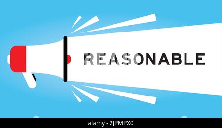 Color megaphone icon with word reasonable in white banner on blue background Stock Vector