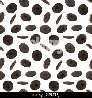 Seamless pattern of falling pu-erh tea cakes Stock Photo