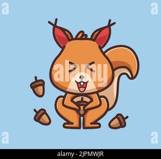 cute squirrel holding a nut. Animal cartoon Isolated Flat Style Sticker Web Design Icon illustration Premium Vector Logo mascot character Stock Vector