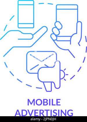 Mobile advertising blue gradient concept icon Stock Vector