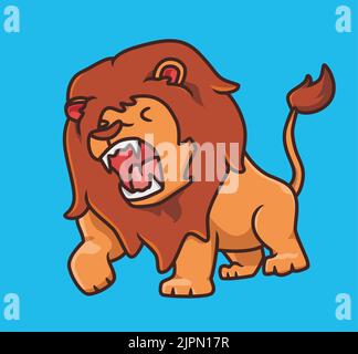 cute lion roaring so loud danger. cartoon animal nature concept Isolated illustration. Flat Style suitable for Sticker Icon Design Premium Logo vector Stock Vector