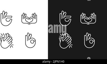 Body language signals pixel perfect white linear icon set for dark, light mode Stock Vector