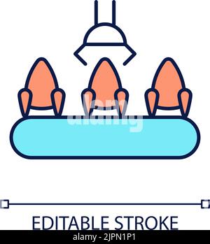 Assembly line with spacecrafts RGB color icon Stock Vector