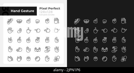 Gestures pixel perfect white linear icon set for dark, light mode Stock Vector