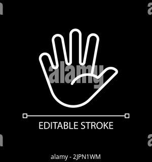 Hand with splayed fingers pixel perfect white linear icon for dark theme Stock Vector