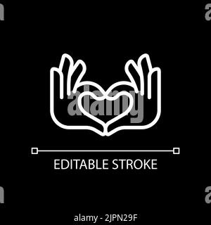 Hands heart gesture pixel perfect white linear icon for dark theme Stock Vector