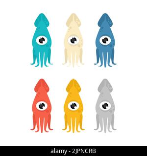 Squid multicolored set icon. cephalopod marine animal. Vector illustration Stock Vector