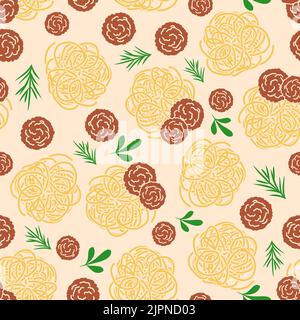 Pasta and meatballs pattern seamless. Food background Stock Vector