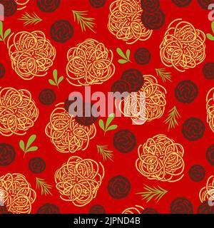 Pasta and meatballs pattern seamless. Food background Stock Vector