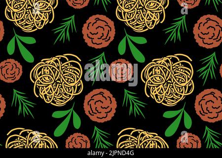 Pasta and meatballs pattern seamless. Food background Stock Vector