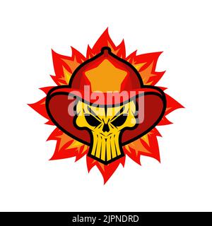 Firefighter Skull in helmet sign. Fire department symbol. fireman emblem Stock Vector