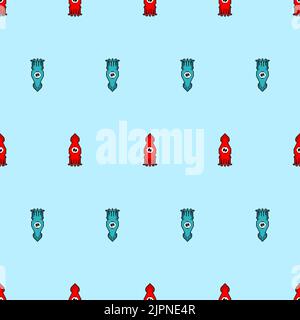 Squid pixel art pattern seamless 8 bit cephalopod marine animal background. pixelated texture Stock Vector