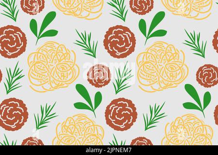 Pasta and meatballs pattern seamless. Food background Stock Vector