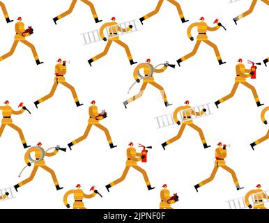 Firefighter pattern seamless. fireman background. firefighter run on fire texture Stock Vector