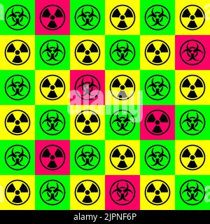 Biohazard and radioactive waste pattern seamless. biohazard sign and nuclear danger background. Stock Vector
