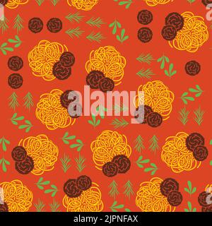 Pasta and meatballs pattern seamless. Food background Stock Vector