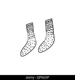 Doodle outline pair of long socks isolated on white background. Stock Vector