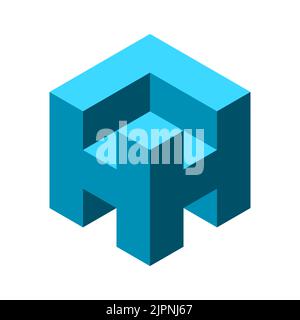 Blue letter H cube logo template. Architecture, construction, building concept. Two letters H, letter L. Geometric isometric square box. Vector Stock Vector
