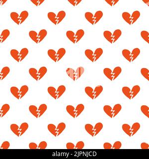 Simple seamless pattern with doodle red broken hearts. Stock Vector