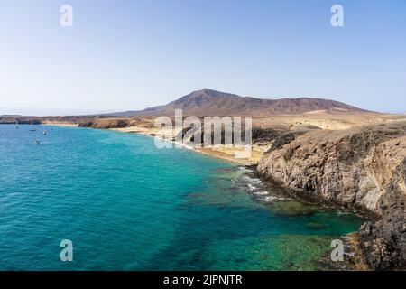 Playa de la Cera, Playa del Pozo and Playa Mujeres are popular and beautiful beaches in Lanzarote, Canary Islands, Spain. Stock Photo