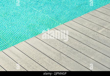 Modern Composite Made Swimming Pool Front Deck. Small Architecture Elements. Stock Photo