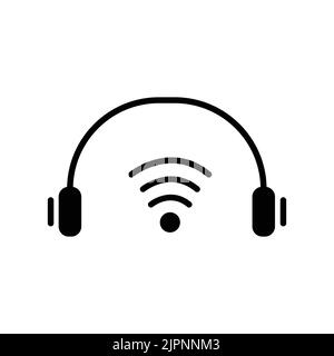 Headphone icon with signal. icon related to electronic, technology, smart device. Glyph icon style, solid. Simple design editable Stock Vector