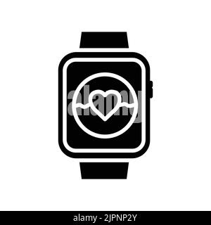 Smart watch icon with heart. icon related to technology, smart device. Glyph icon style, solid. Simple design editable Stock Vector