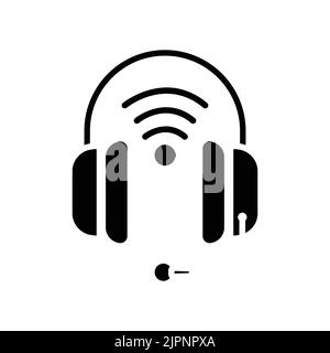 Headphone icon with signal. icon related to electronic, technology, smart device. Glyph icon style, solid. Simple design editable Stock Vector