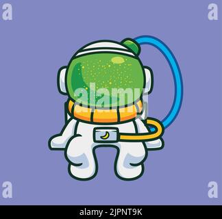 cute green astronaut sitting. Isolated cartoon person illustration. Flat Style Sticker Icon Design Premium Logo vector Stock Vector