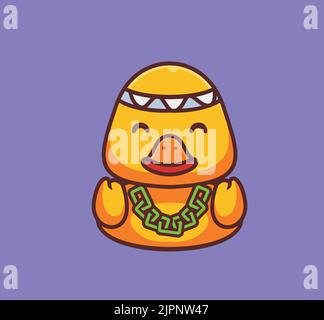 cute duck wearing a neck chain. isolated cartoon animal nature illustration. Flat Style Sticker Icon Design Premium Logo vector. Mascot Character Stock Vector