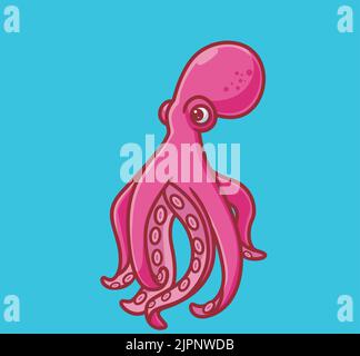 cute pink octopus. isolated cartoon animal nature illustration. Flat Style Sticker Icon Design Premium Logo vector. Mascot Character Stock Vector