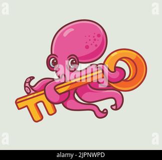 Cute octopus keep the key. isolated cartoon animal illustration. Flat Style Sticker Icon Design Premium Logo vector. Mascot Character Stock Vector