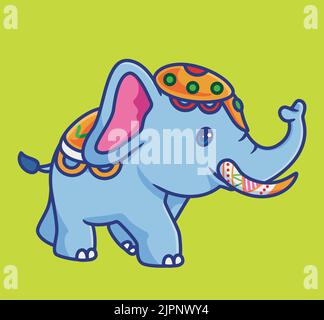 cute elephant carnival colorful. isolated cartoon animal illustration. Flat Style Sticker Icon Design Premium Logo vector. Mascot Character Stock Vector