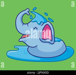 cute elephant bathing. isolated cartoon animal illustration. Flat Style Sticker Icon Design Premium Logo vector. Mascot Character Stock Vector
