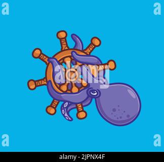 Flat Ocean BOAT tentacle octopus wave logo design Stock Vector Image ...