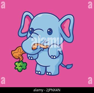 cute elephant break the tree branches for food. isolated cartoon animal illustration. Flat Style Sticker Icon Design Premium Logo vector. Mascot Chara Stock Vector